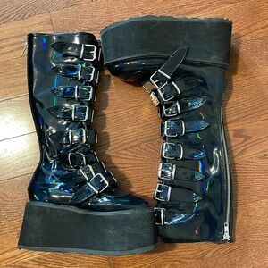 DemoniaCult damned black hologram vegan leather boots size 6